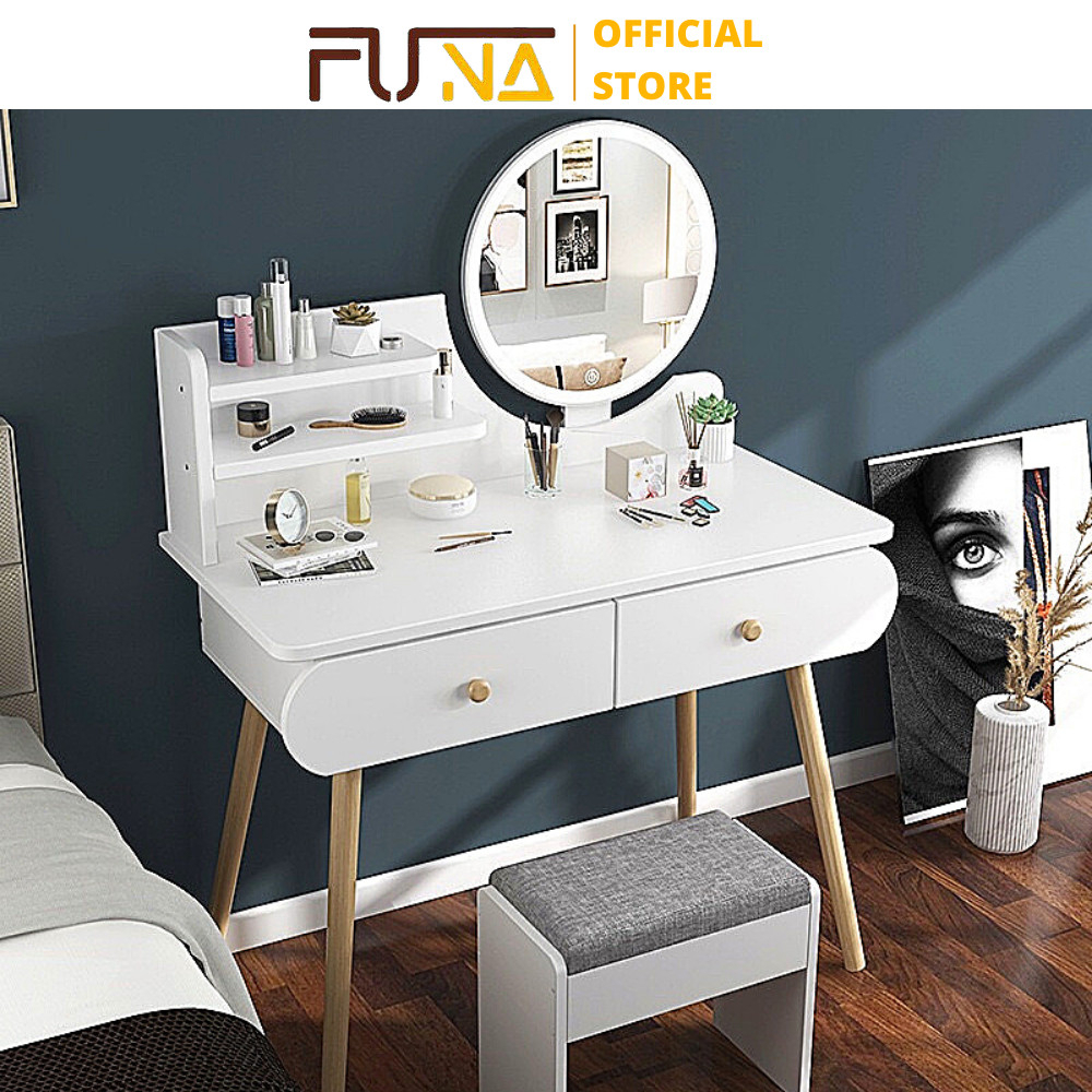 (AK02) Bàn trang điểm FUNA có đèn LED FUNA có 2 ngăn kéo tủ trang điểm decor,làm việc