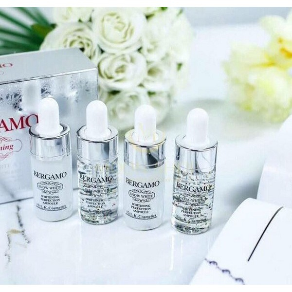 Serum Bergamo Vita Snow White Whitening màu trắng cấp ẩm dưỡng da trắng căng bóng (hộp 4 lọ)