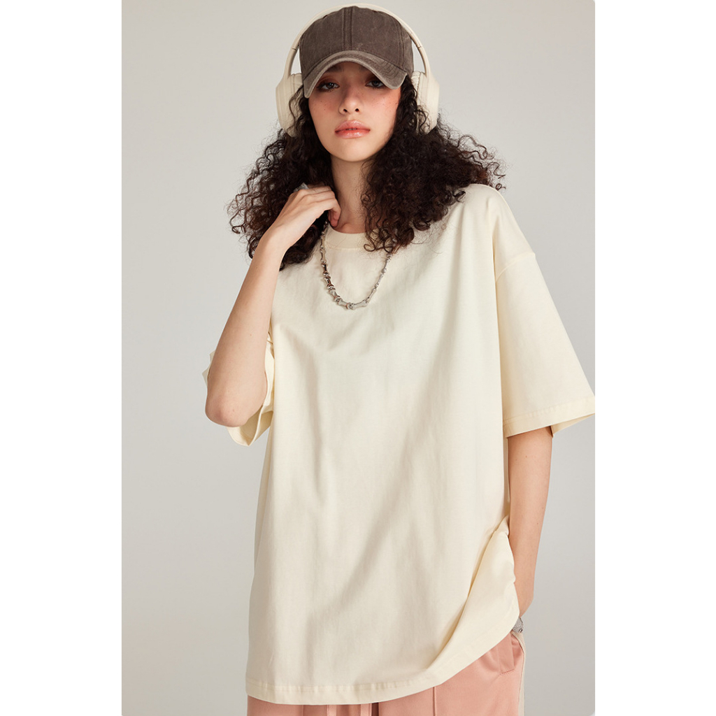 Áo thun trơn nữ form rộng ATT01 Miucho vải cotton cổ tròn in basic