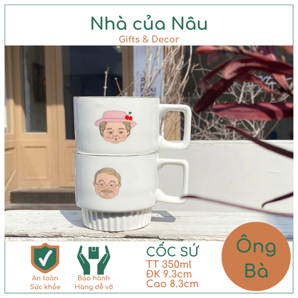 Quà tặng - Cốc sứ thiết kế hình Ông Bà phù hợp làm quà cưới, tặng kỉ niệm, quà valentine uống trà, cafe Nhà của Nâu