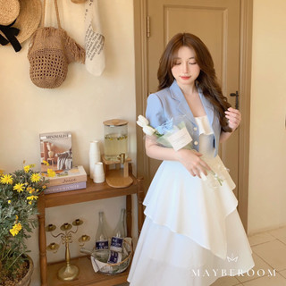 Váy hai dây đũi nhăn trắng 2 tầng vạt chéo dáng dài maxi đi biển Valentino dress Mayberoom