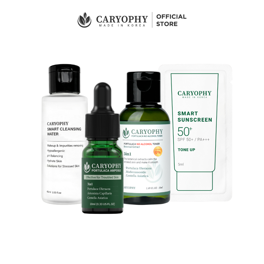 Combo minisize Caryophy Serum 10ml- 1 Toner 50ml- 1 Kem chống nắng 5ml- 1 Tẩy trang 60ml