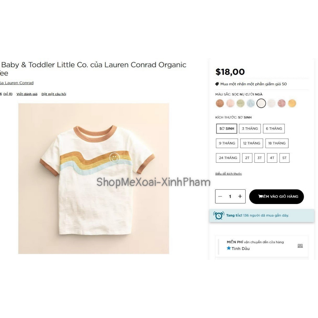 [Size 3M 3-5kg link 2] Áo phông Organic cotton hiệu Little...Co xuất dư dòng cao cấp cho bé trai/gái