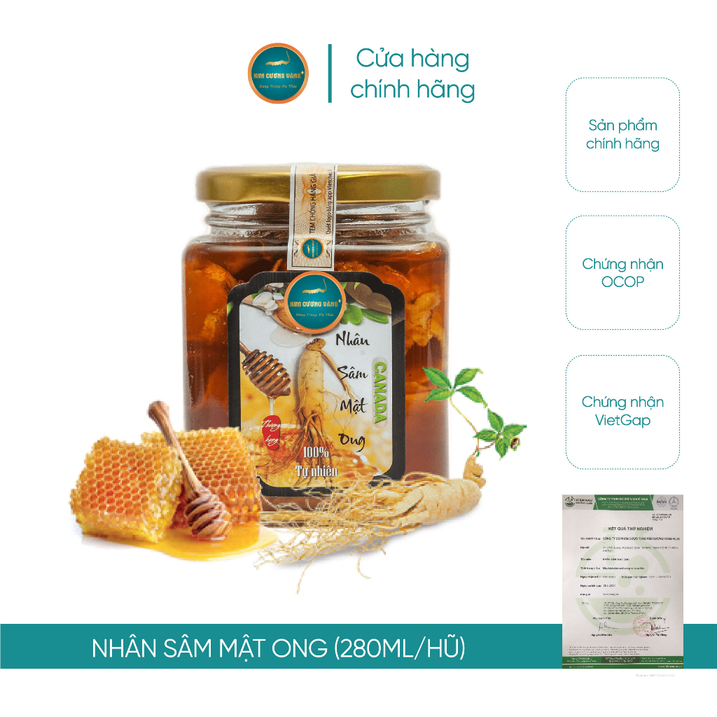 Mật Ong Nhân Sâm Nguyên Chất Sáng Da Giảm Cân  Kim Cương Vàng 280ml