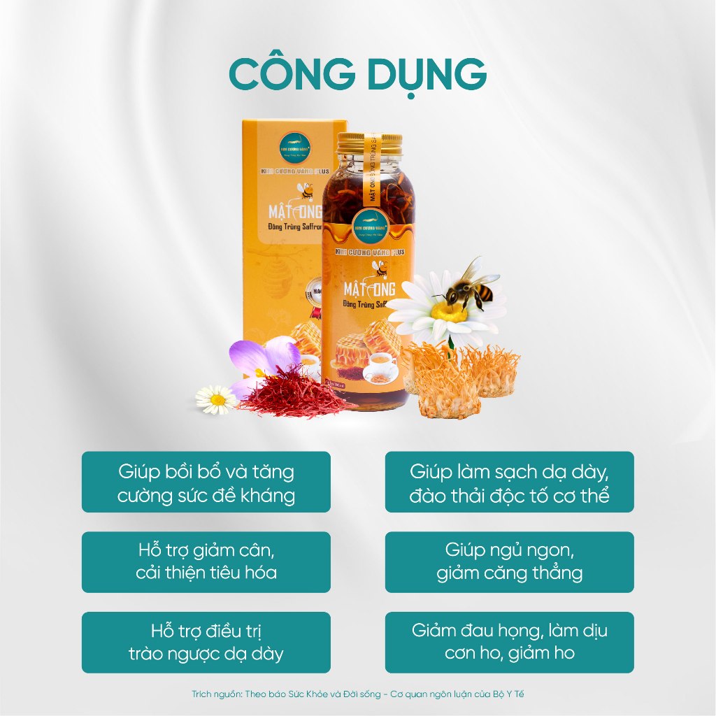 Mật Ong Đông Trùng Hạ Thảo Saffron Giảm Cân Kim Cương Vàng 330ml