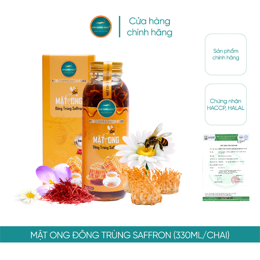 Mật Ong Đông Trùng Hạ Thảo Saffron Giảm Cân Kim Cương Vàng 330ml