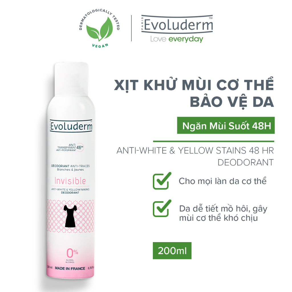 Xịt khử mùi toàn thân Evoluderm bảo vệ da chống mồ hôi 48h - 200ml