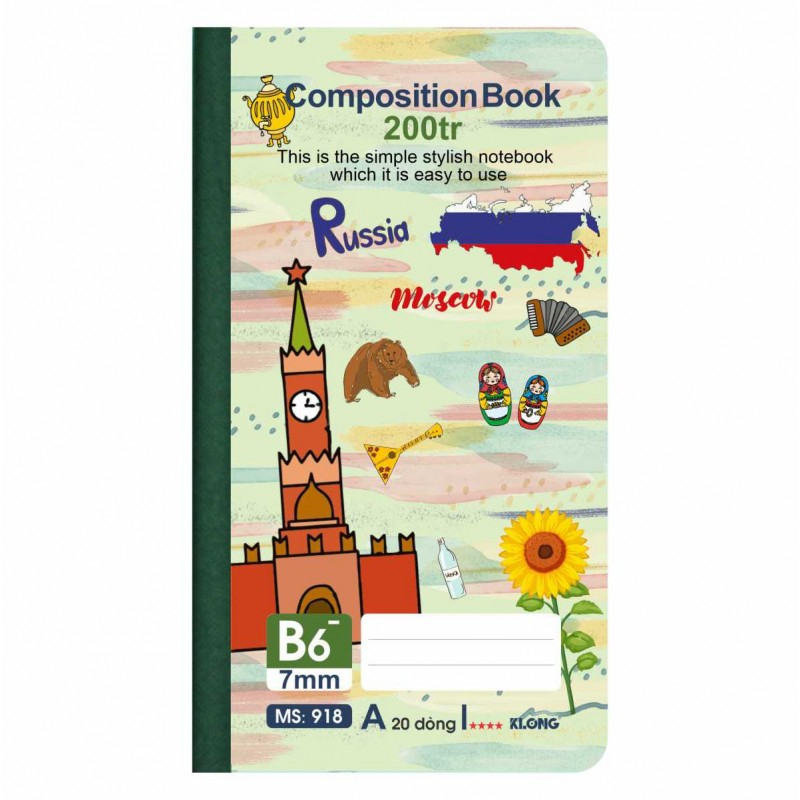 Sổ kẻ ngang may dán gáy Composition book KLONG B6- 200 trang 70/76; MS: 918