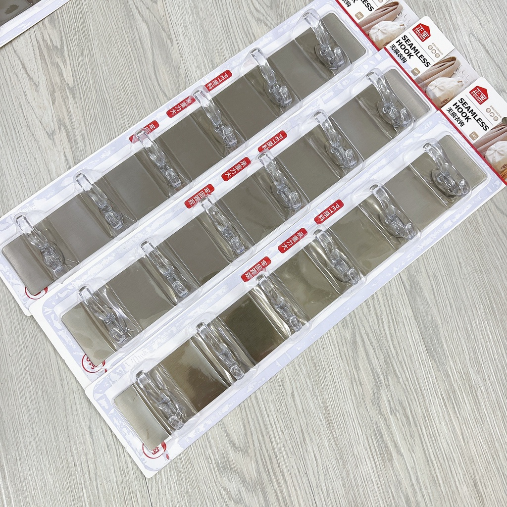 Móc treo đồ dán tường 6 thanh bảng inox dày xịn hàng loại 1, thanh treo 6 móc loại dày xịn