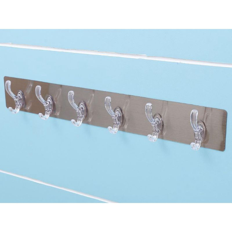 Móc treo đồ dán tường 6 thanh bảng inox dày xịn hàng loại 1, thanh treo 6 móc loại dày xịn