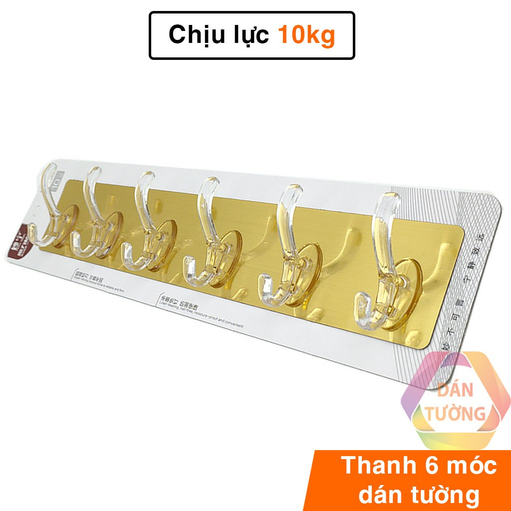 Móc treo đồ dán tường 6 thanh bảng inox dày xịn hàng loại 1, thanh treo 6 móc loại dày xịn