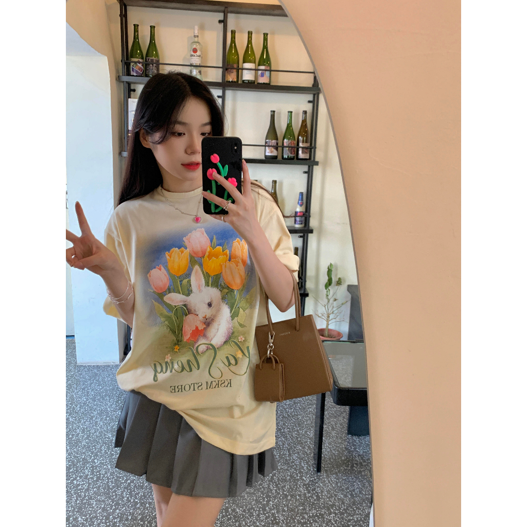 Áo thun tay lỡ RABBIT Priority Kem, Áo phông Unisex nam nữ Cotton 2 chiều oversize form rộng THE LOCAL BRAND