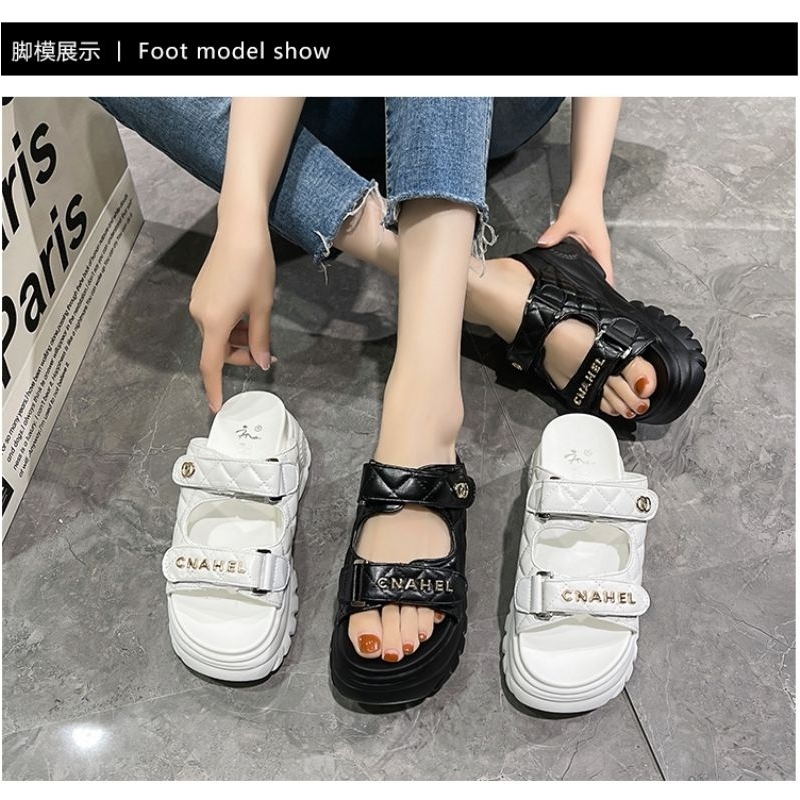 Dép nữ trắng đen đế siêu nhẹ đế 8cm