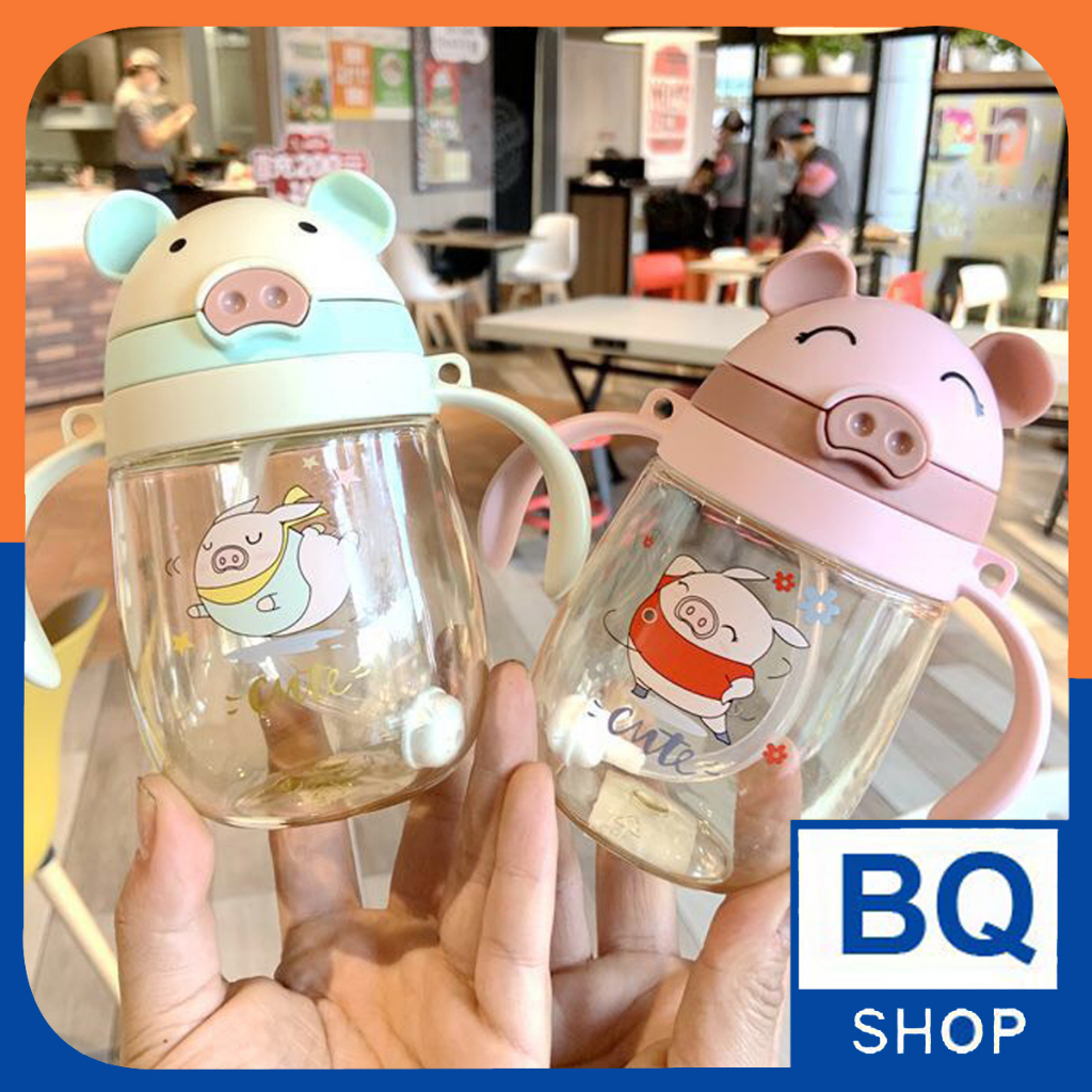 Bình tập uống nước, cốc tập uống nước cho bé hình con heo 350ml BQSHOP