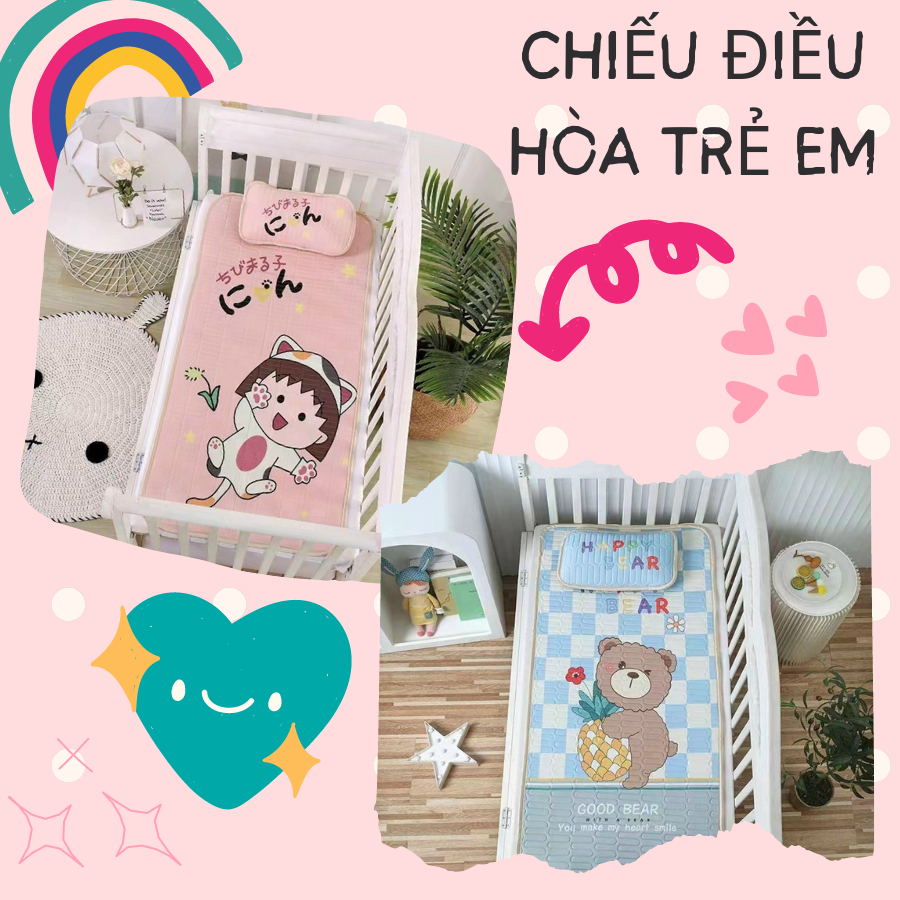 Chiếu điều hoà cao su non giá rẻ trẻ em - thông thoáng mát lạnh kèm gối cho bé mẫu mới nhất 2023
