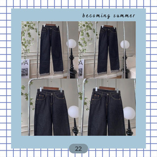 Quần denim ống suông xanh đen