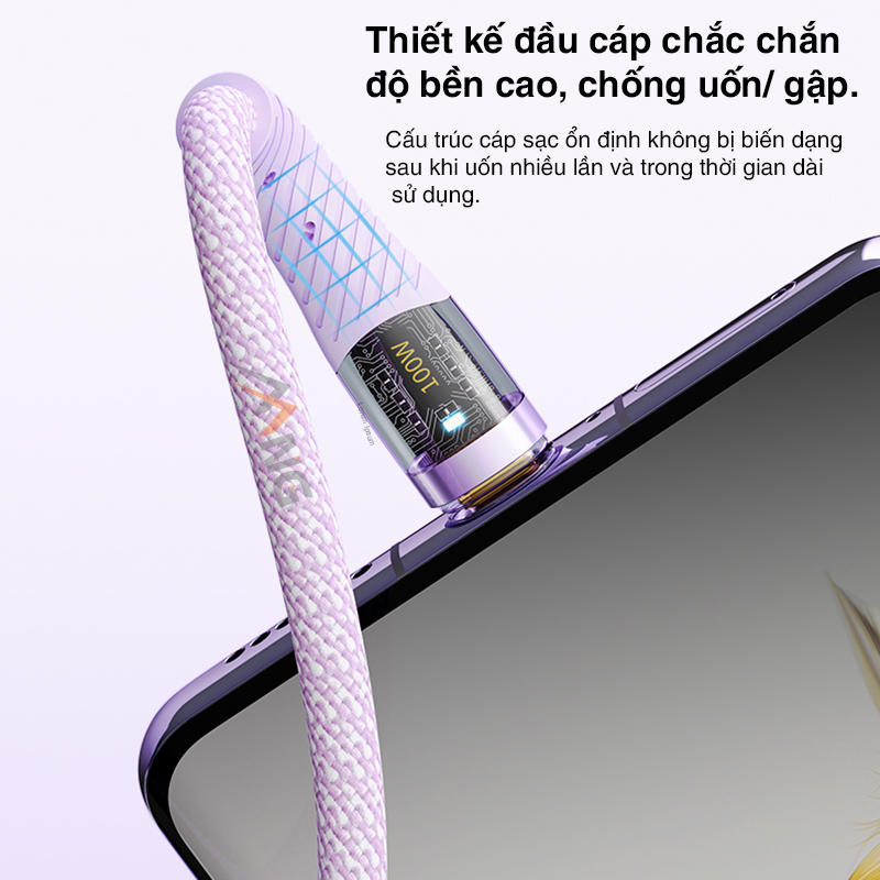 Dây sạc nhanh Type C to Type C 100W Rockspace Z21 dây dù sạc nhanh cho Samsung, Xiaomi, máy tính,.. bảo hành 1 năm