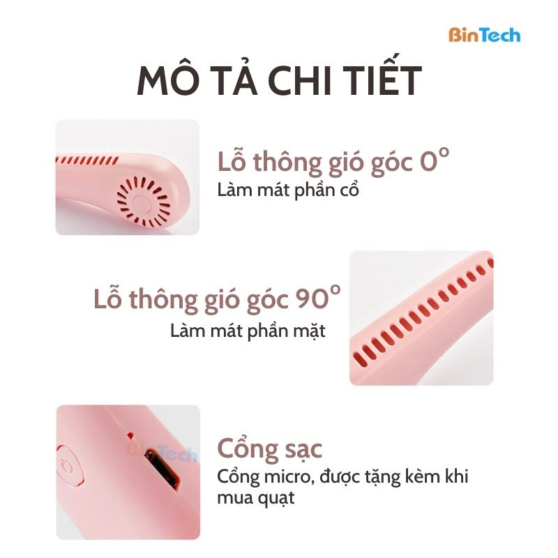 Quạt Không Cánh Đeo Cổ BINTECH, Quạt Tích Điện, 3 Mức Độ, Kiểu Dáng Thể Thao, Pin Trâu