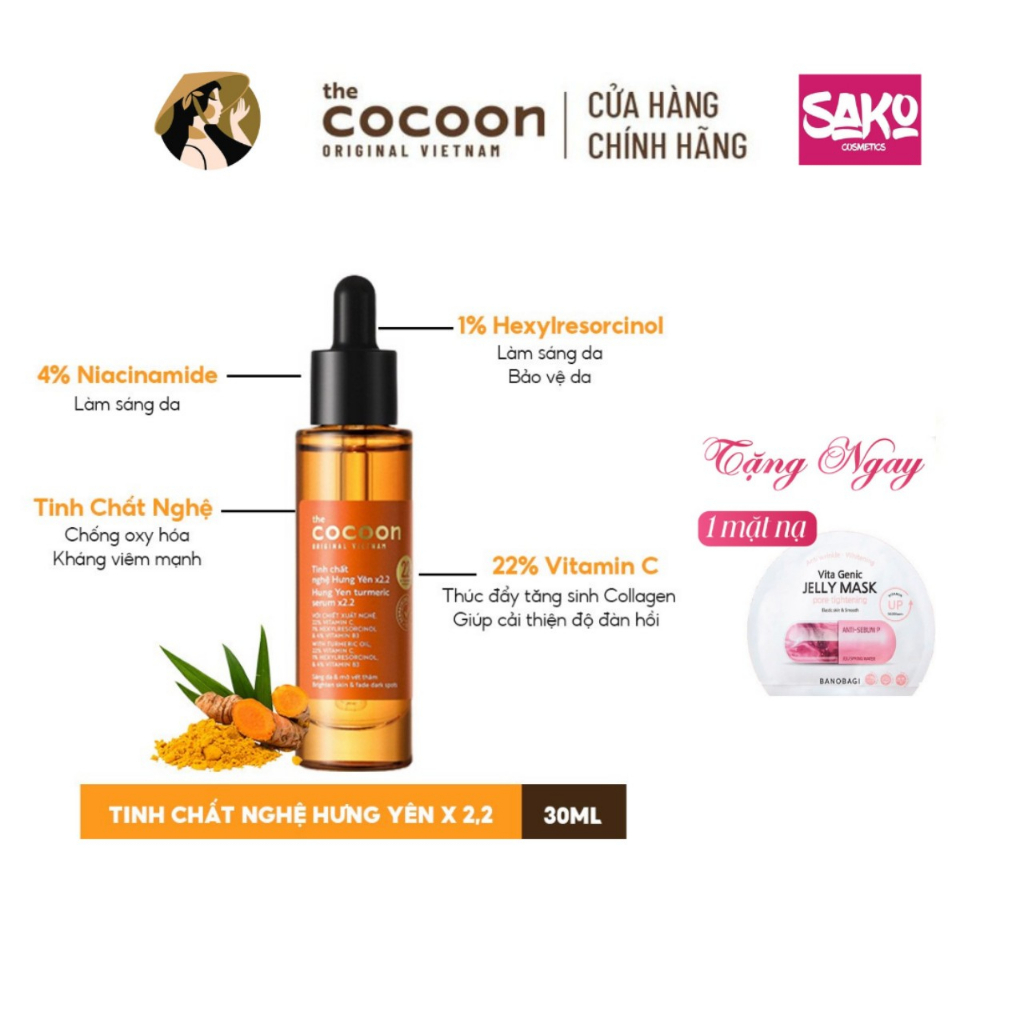 Tinh chất nghệ Hưng Yên x2.2 (serum) với 22% vitamin C sáng da chuyên sâu & mờ vết thâm Thuần chay 30ml