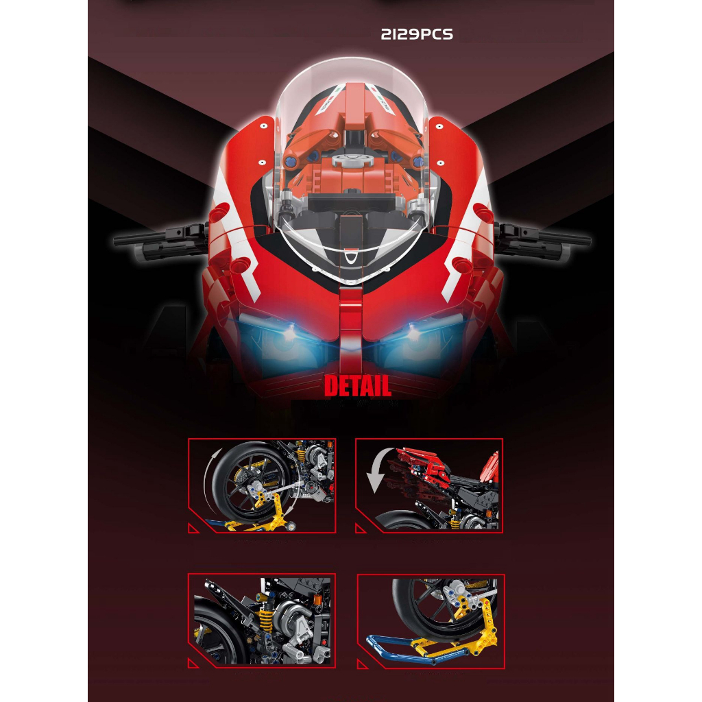 Lắp ráp mô hình technic 672101 xe moto thể thao ducati V4s màu đỏ