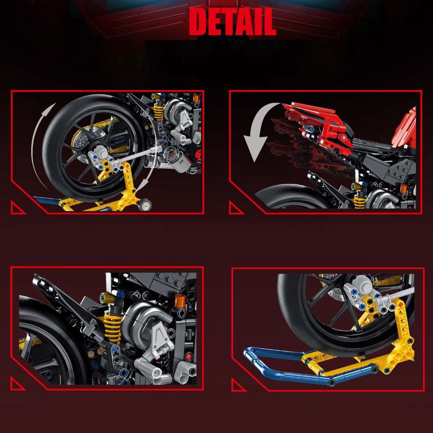 Lắp ráp mô hình technic 672101 xe moto thể thao ducati V4s màu đỏ