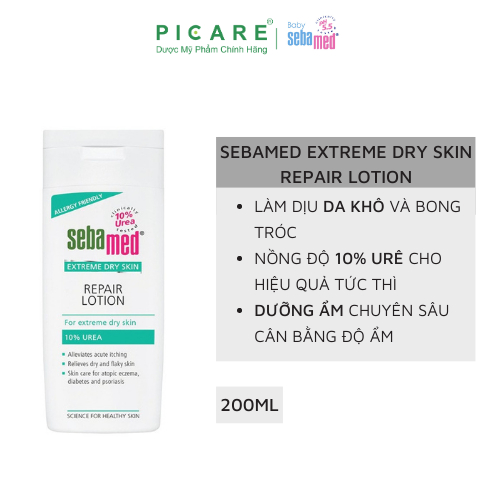 Sữa dưỡng thể dưỡng ẩm, giảm khô ngứa, bong tróc cho da khô viêm da cơ địa Sebamed Extreme Dry Skin Repair Lotion 200ml
