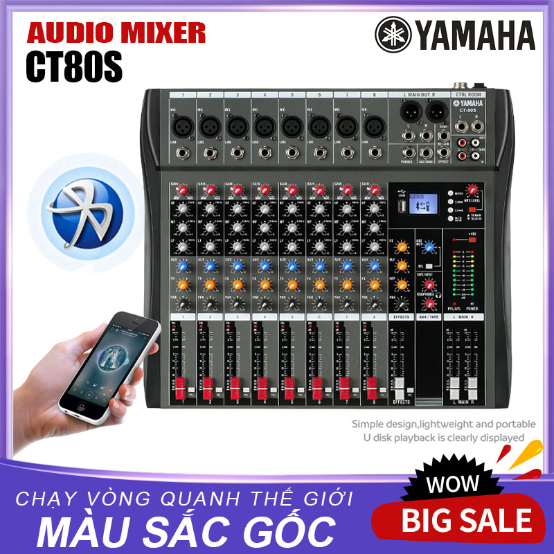Yamaha CT80S Professional Mixer 8 kênh với hiệu ứng DSP tích hợp, hỗ trợ phát lại Bluetooth/USB/MP3 cho