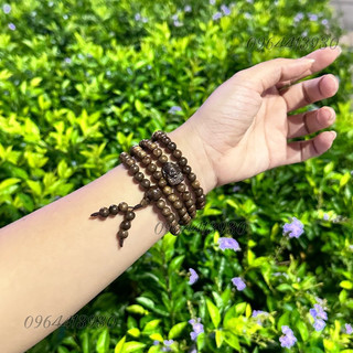 Chuyên sỉ - Vòng đeo tay trầm hương 108h 6li mix charm thần tài may mắn