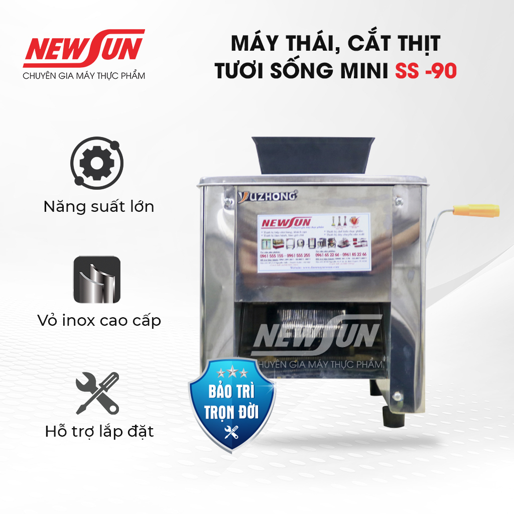 Máy thái, cắt thịt tươi sống mini NEWSUN SS -90 động cơ mạnh mẽ hoạt động êm ái, năng suất cao