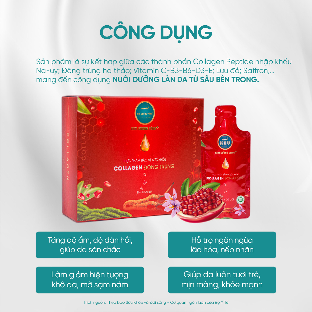 Collagen Đông Trùng Hạ Thảo Saffron Royal Dưỡng Da Kim Cương Vàng Hộp 20 gói