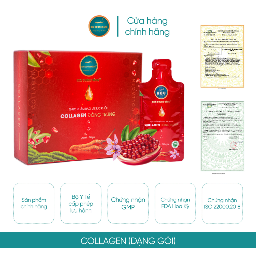 Collagen Đông Trùng Hạ Thảo Saffron Royal Dưỡng Da Kim Cương Vàng Hộp 20 gói