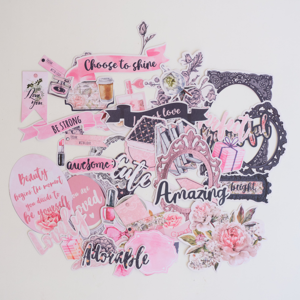 Bộ 65 sticker (hình cắt viền) dùng trang trí sổ, khung ảnh, album_ Femininity