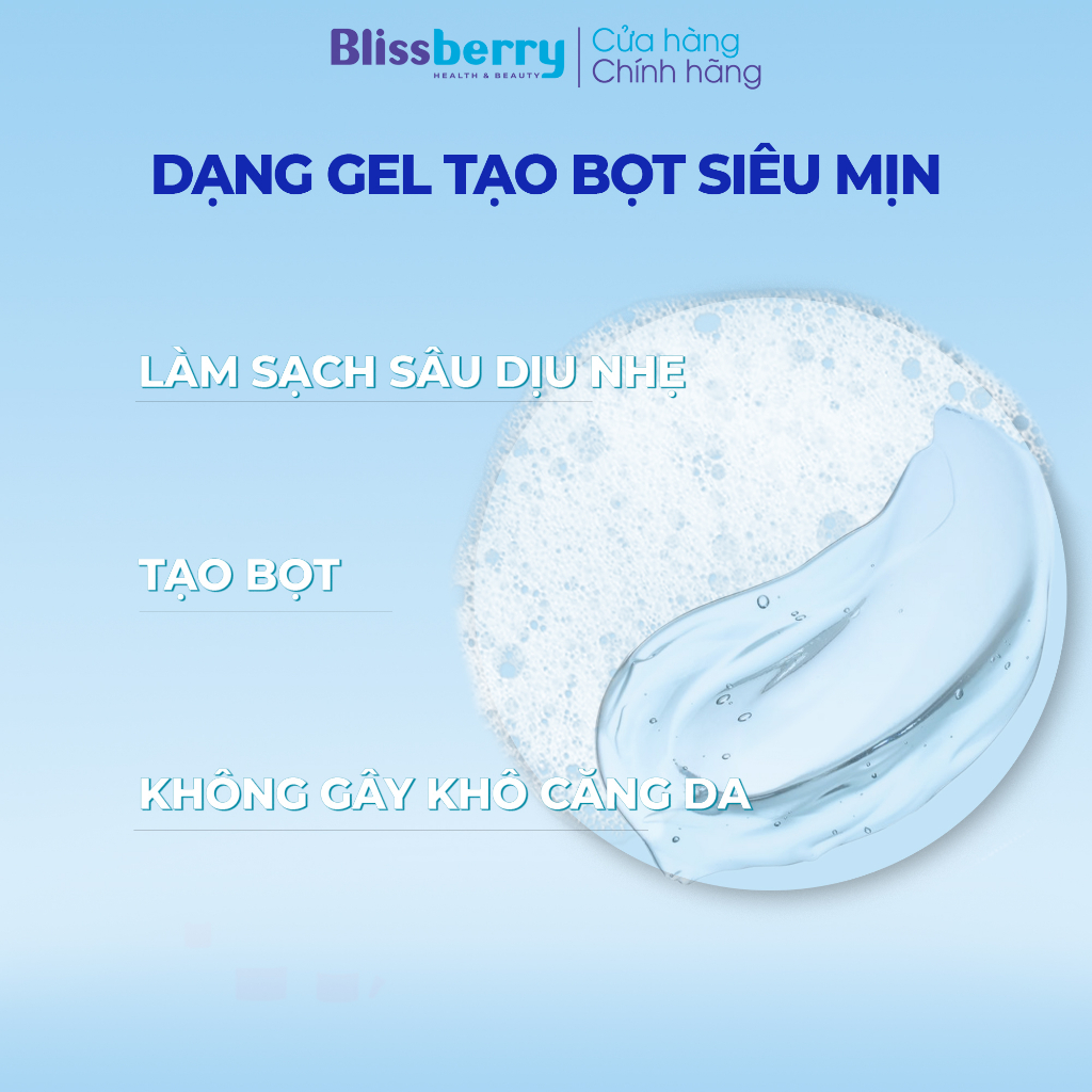 Sữa rửa mặt dịu nhẹ sạch sâu giảm mụn Blissberry Daily Gentle Cleansing Gel 100ml