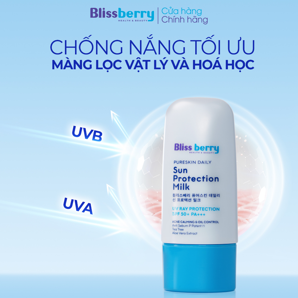 Kem chống nắng nâng tông kiềm dầu Blissberry Pureskin Daily Sun Protection Milk 60ml
