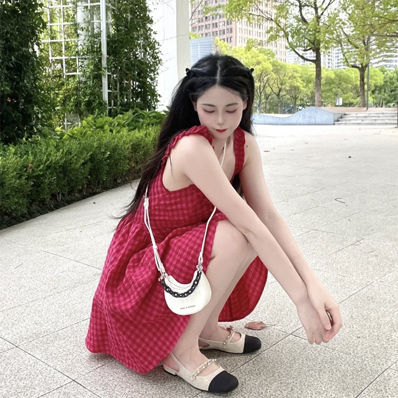 Giày bệt nữ dây xích ngọc bít mũi hở gót 2cm sang chảnh Luxyshoes LXD7