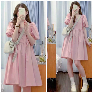  Đầm babydoll cho bé gái cổ vuông tay bồng 3 màu  kèm hình thật  