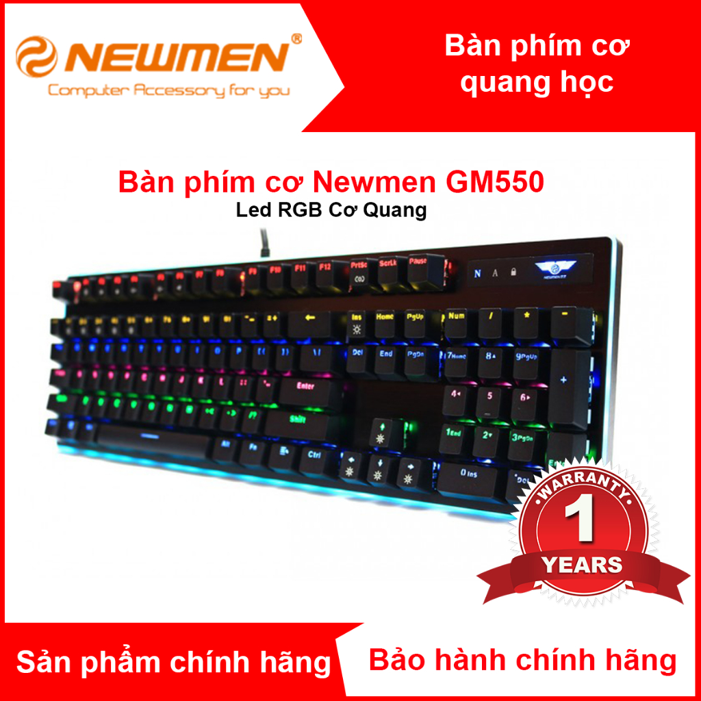 Bàn phím cow gaming Newmen GM550 (USB/Led Rainbow/Đen) | Quang cơ esport GM550 RGB IP55 - Hàng Chính Hãng