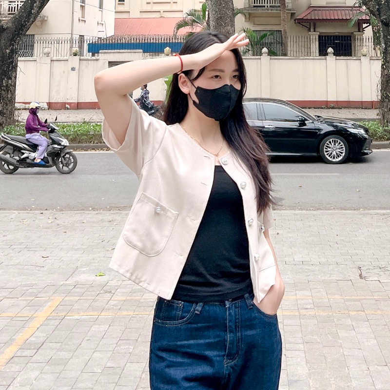 (8)Áo croptop dạ mỏng tay ngắn - phong cách ulzang Hàn Quốc(Ảnh và video shop tự chụp)