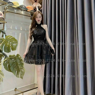 Đầm nữ đi tiệc cổ yếm, Váy nữ chất liệu vải voan 2 lớp có mút ngực Freesize - Thủy Vinatage