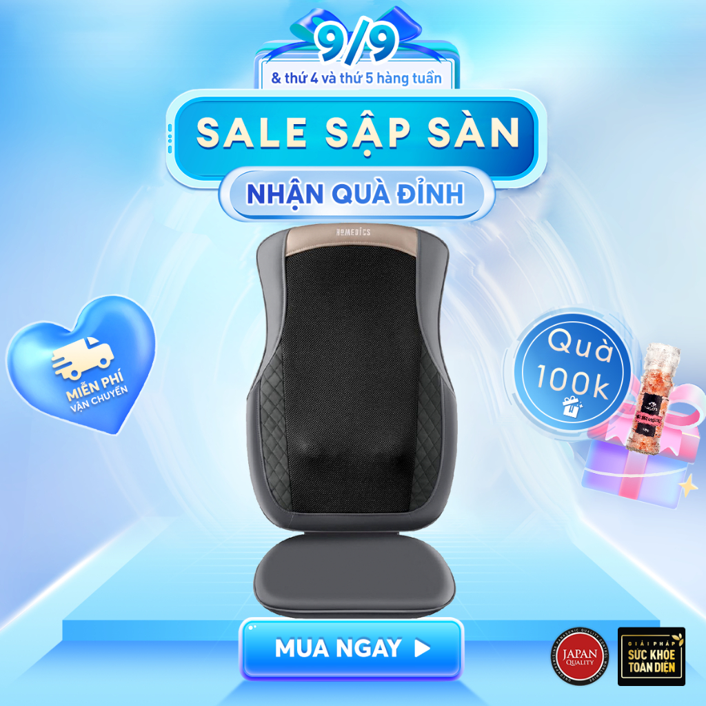 Đệm ghế massage homedics MCS-624 HT Beauty kèm nhiệt massage vùng lưng cột sống, sử dụng pin sạc