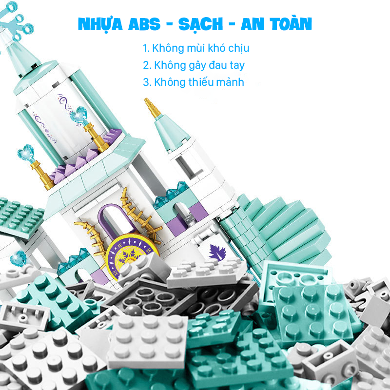 Bộ Đồ Chơi Lắp Ráp Lego Lâu Đài Công Chúa Elsa 360 CT, mô hình lắp ráp lâu đài băng giá tuyết cho bé gái, đồ chơi cho bé