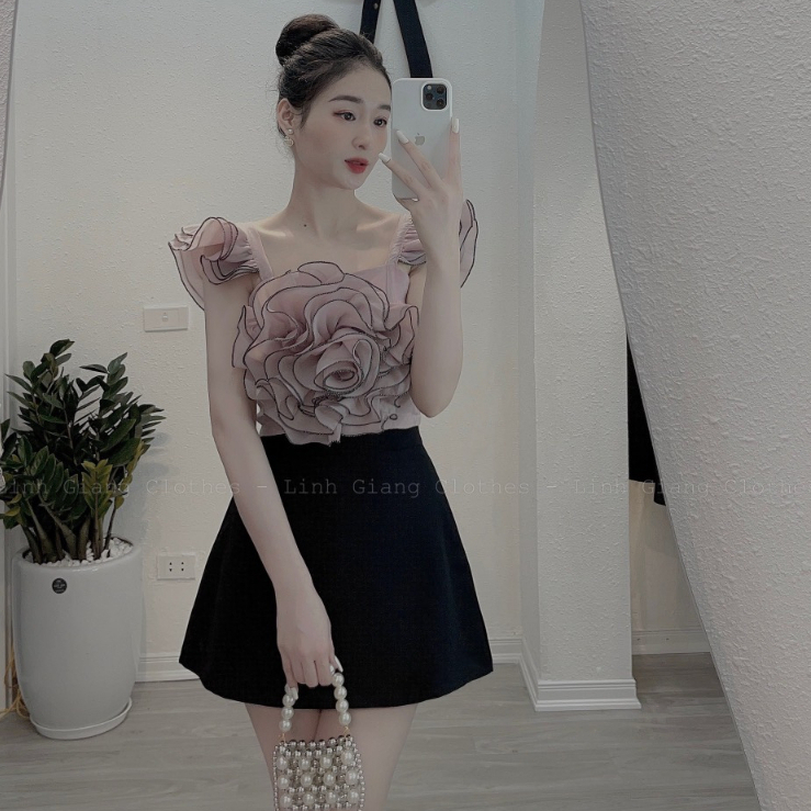 Set Áo 2 Dây Phối Hoa + Chân Váy