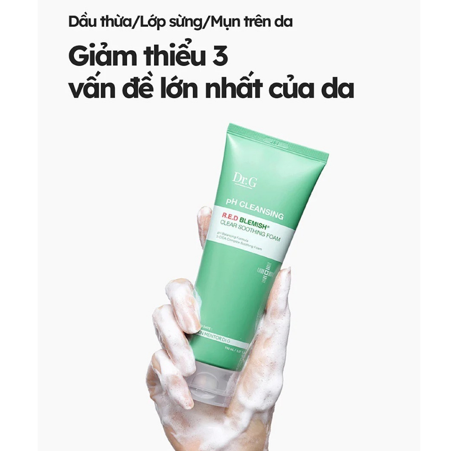 Sữa Rửa Mặt Làm Sạch Sâu, Ngăn Ngừa Mụn Dành Cho Da Mụn, Nhạy Cảm Dr.G R.E.D Blemish Clear Soothing Foam 150ml