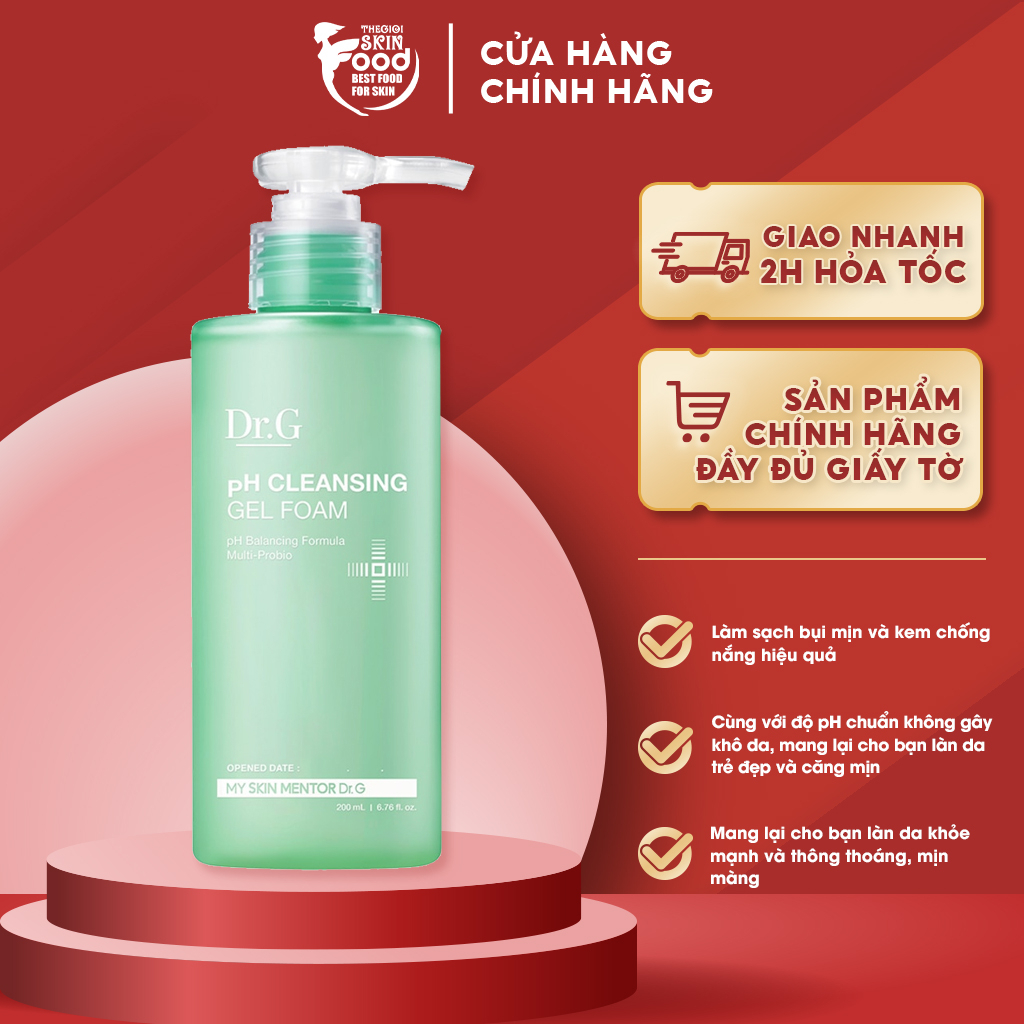 Sữa Rửa Mặt Dạng Gel Tạo Bọt Dịu Nhẹ, Làm Sạch Sâu, Cấp Ẩm, Cho Da Nhạy Cảm Dr.G pH Cleansing Gel Foam 200ml