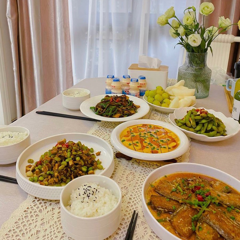 Bộ bát đĩa cánh hoa màu trắng, bát đĩa decor