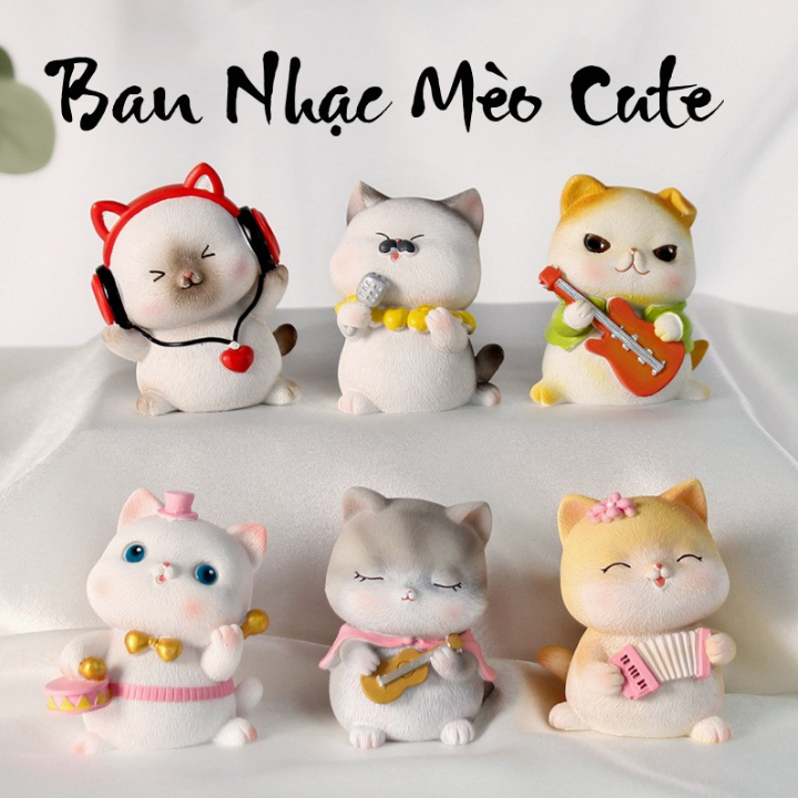 Set Quà tặng, sưu tầm, phụ kiện trang trí nội thất, bánh kem, phụ kiện xe hơi mini xinh xắn 6 món Ban Nhạc Mèo Cute
