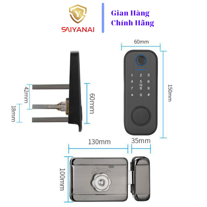 Khoá cửa vân tay khoá cửa thông minh SAIYANAI N1,N1D- Dòng khoá kháng nước phù hợp cho cửa sắt cổng sắt