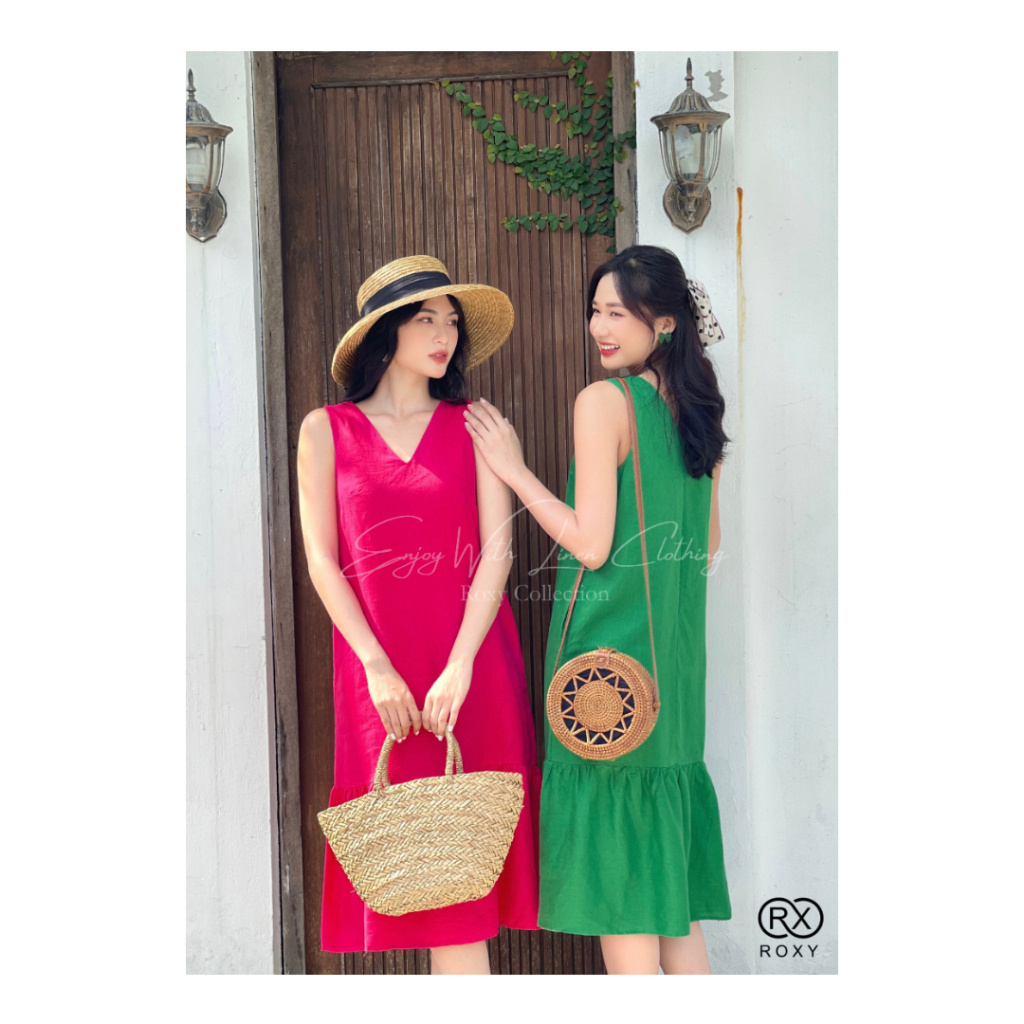 Đầm Sát Nách ROXY Kiểu Cổ Chữ V Dáng Xòe Dễ Thương 9019