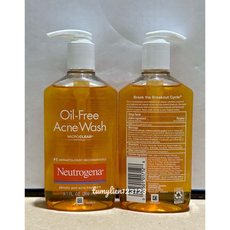 Sữa Rửa Mặt Kiềm Dầu Neutrogena Oil-Free Acne Wash 269 ml