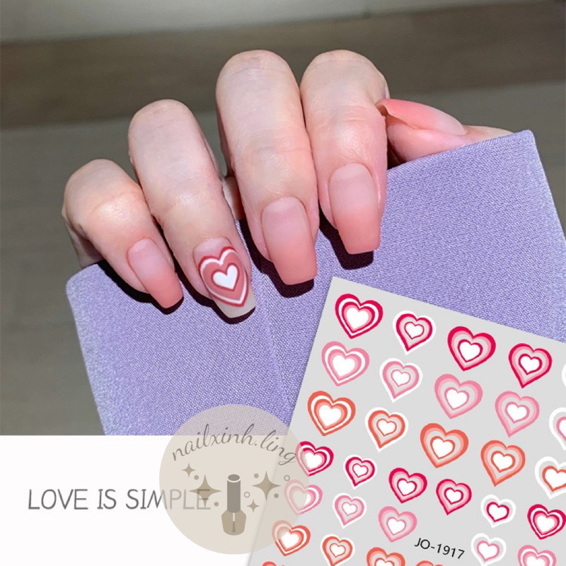 Miếng Dán Trang Trí Móng Tay Hình Trái Tim Ngọt Ngào - Sticker 3D Dán Móng Nail Nghệ Thuật